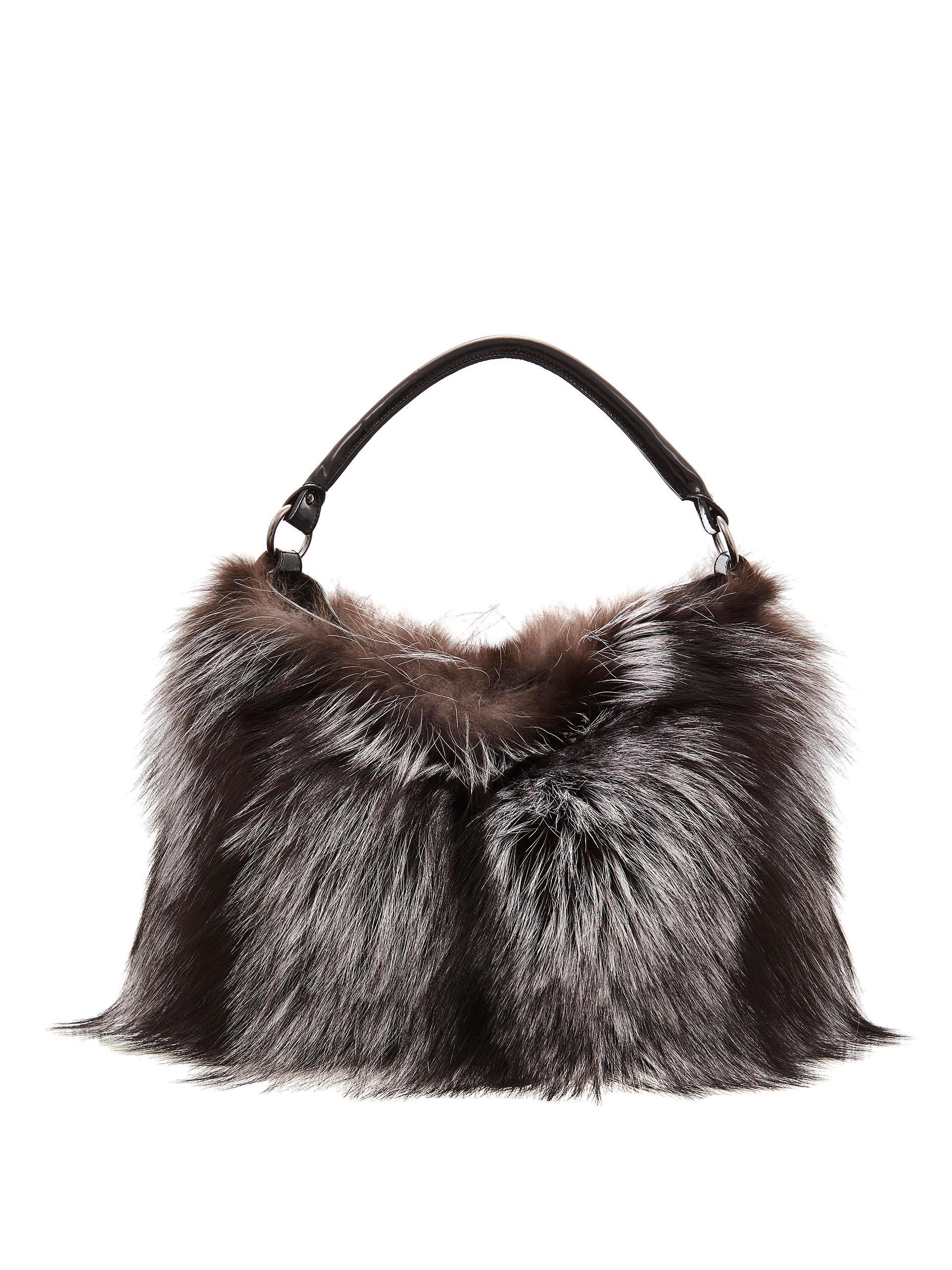 Fur Handbag / Purse with Horn - Silver Fox Fur